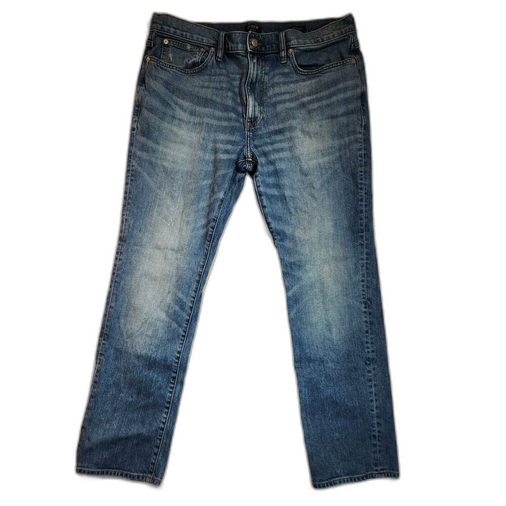 J.Crew Flex Straight Jeans Mens 36x30 Blue Classic Medium Wash Faded Everyday